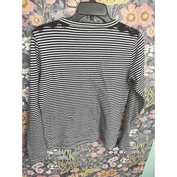 JCrew Black White Stripe Lace Trim Long Sleeve Top Womens Size Small - Picture 8 of 8